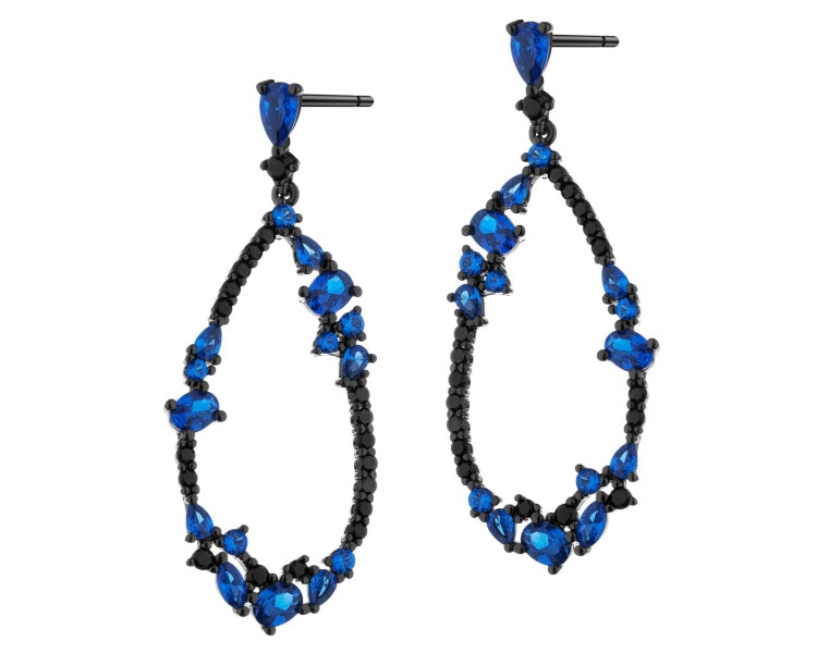 Silver Plated With Black Rhodium Dangling Earring with Cubic Zirconia