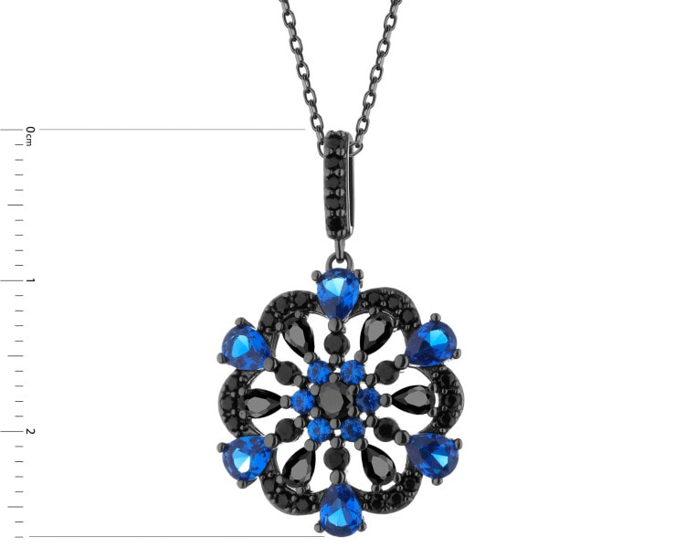Silver Plated With Black Rhodium Pendant with Cubic Zirconia