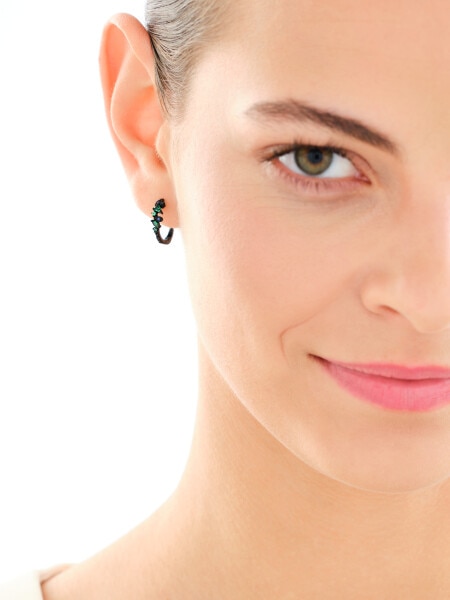 Silver Plated With Black Rhodium Hoop Earring with Cubic Zirconia