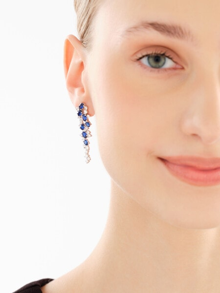 Rhodium Plated Silver Dangling Earring with Cubic Zirconia