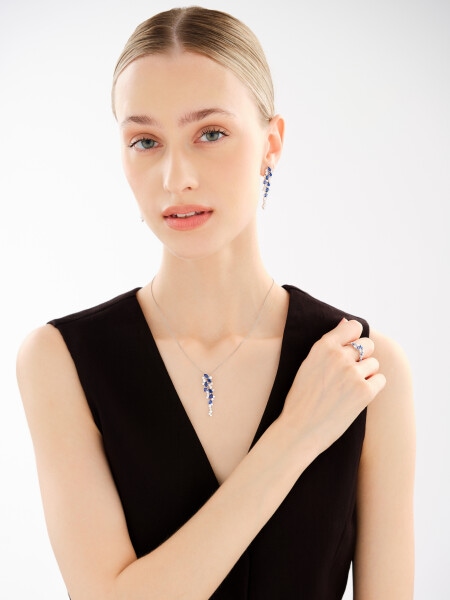 Rhodium Plated Silver Dangling Earring with Cubic Zirconia