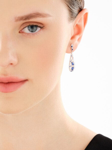 Rhodium Plated Silver Dangling Earring with Cubic Zirconia