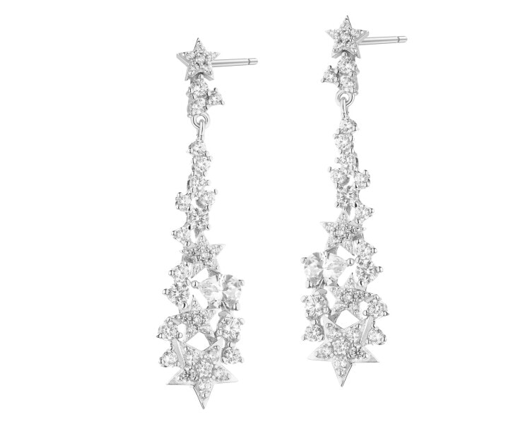 Rhodium Plated Silver Dangling Earring with Cubic Zirconia