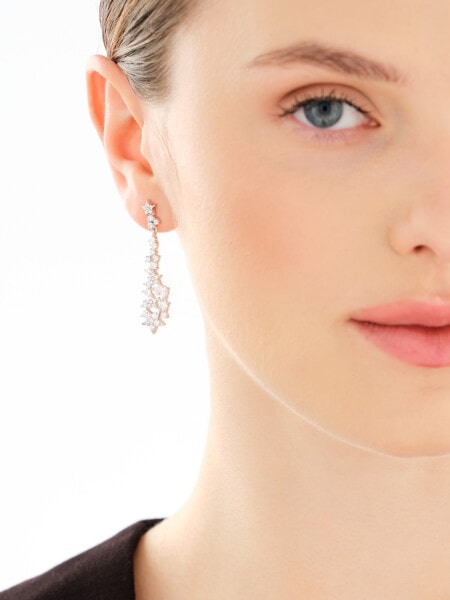 Rhodium Plated Silver Dangling Earring with Cubic Zirconia