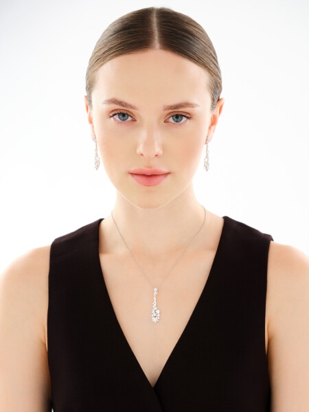 Rhodium Plated Silver Dangling Earring with Cubic Zirconia