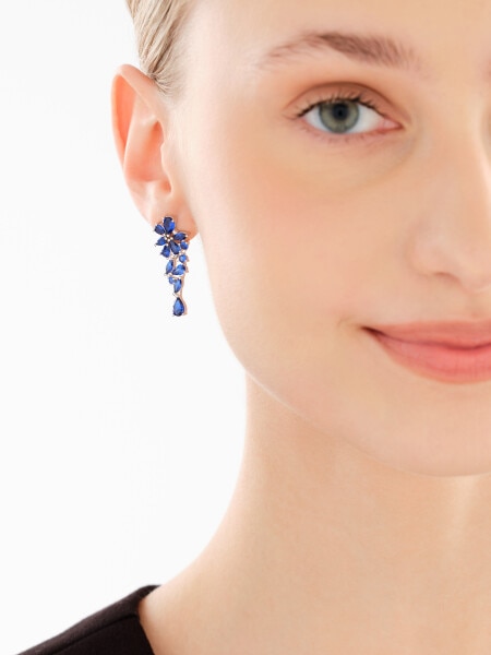 Rhodium Plated Silver Dangling Earring with Cubic Zirconia