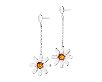 Stříbrné náušnice s jantarem - květy