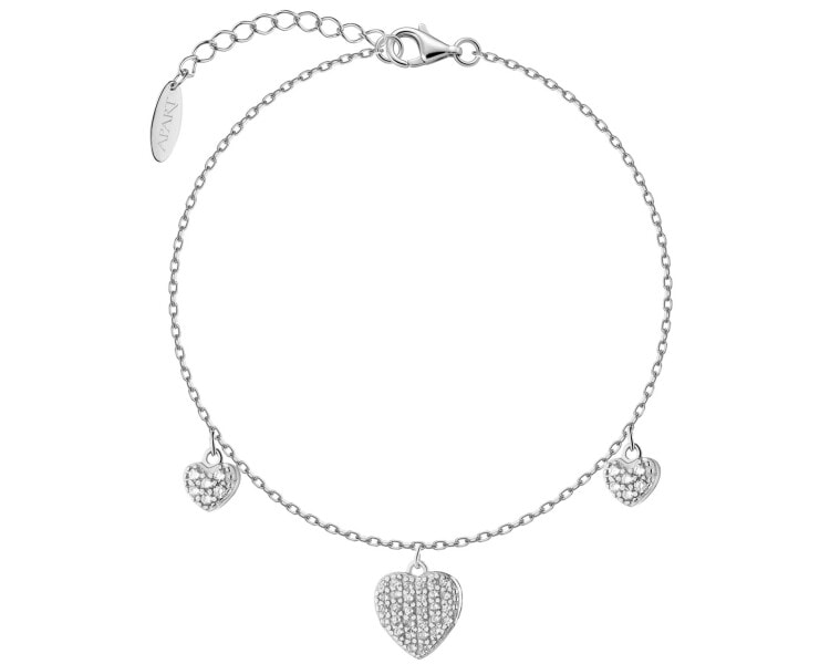 Bransoletka srebrna z cyrkoniami - serca