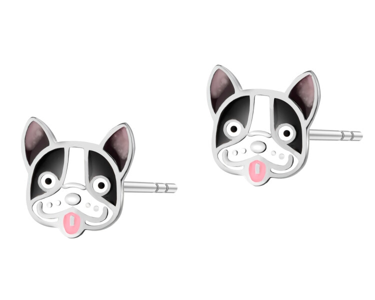 Stříbrné náušnice se smaltem - psi
