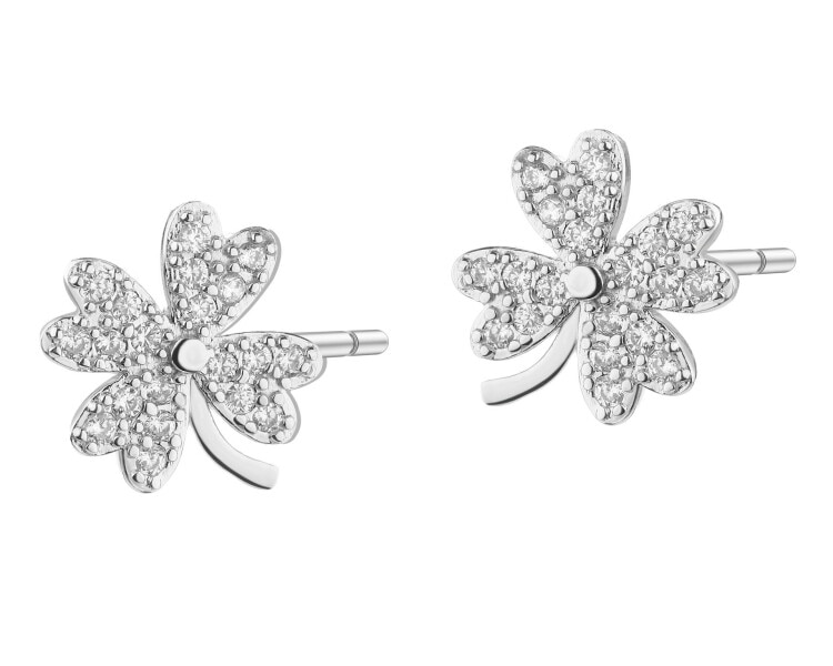 Stříbrné náušnice se zirkony - čtyřlístky