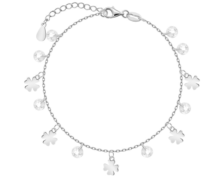 Bransoletka srebrna z cyrkoniami - koniczyny