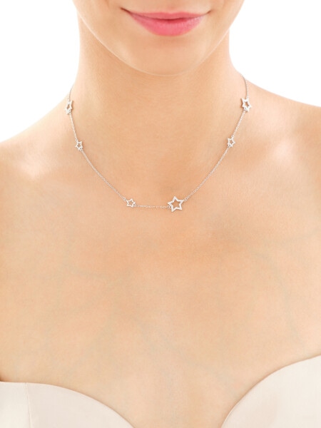 Naszyjnik srebrny z cyrkoniami - gwiazdy