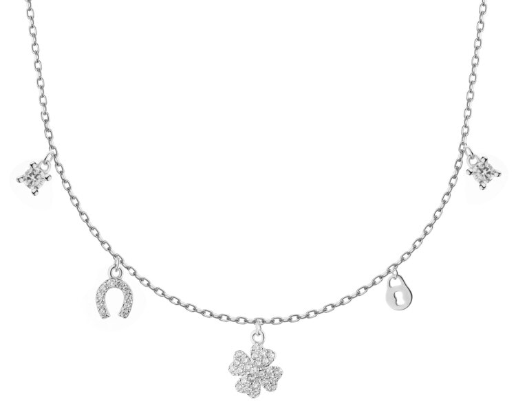 Rhodium Plated Silver Necklace with Cubic Zirconia