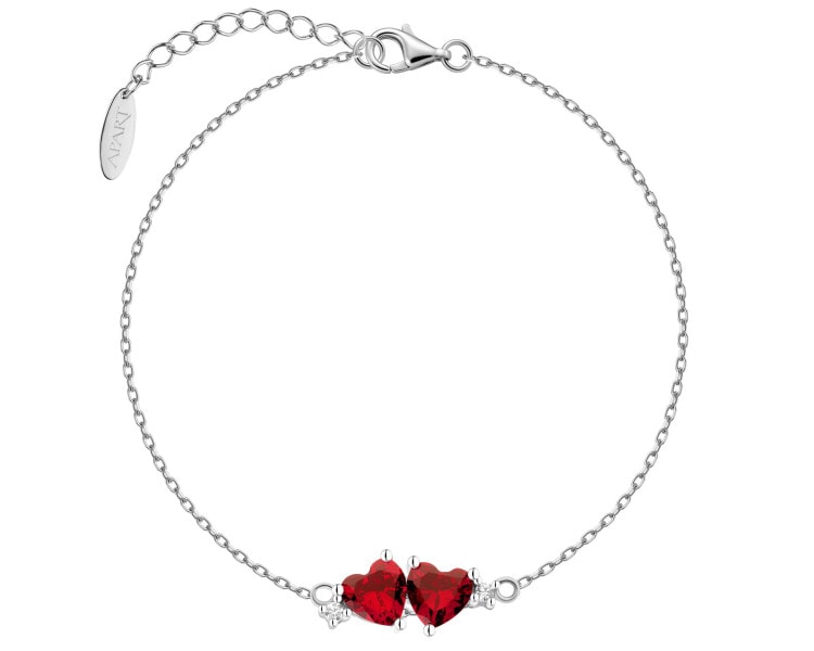 Stříbrný náramek se zirkony - srdce