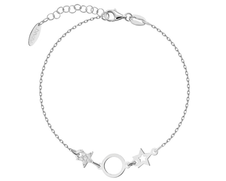 Bransoletka srebrna z cyrkoniami - gwiazdy, koło