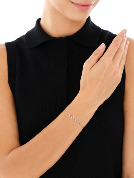 Bransoletka srebrna z cyrkoniami - gwiazdy, koło