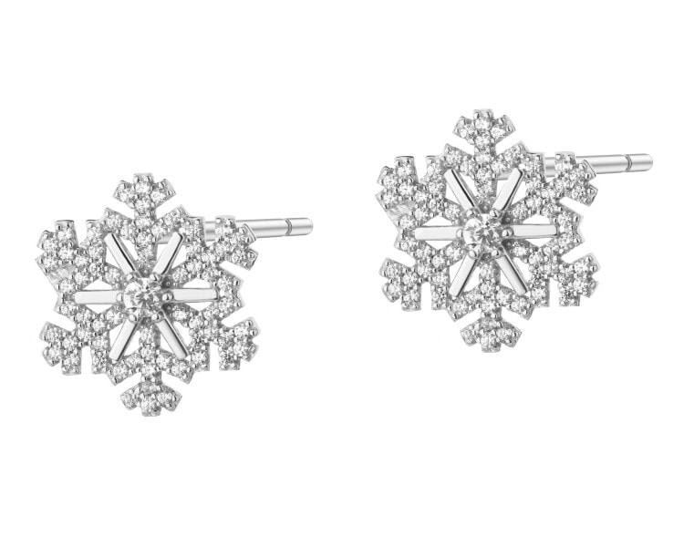 Kolczyki srebrne z cyrkoniami - śnieżynki
