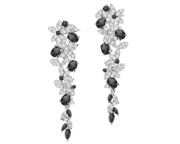 Rhodium Plated Silver Dangling Earring with Cubic Zirconia