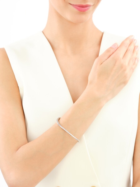 Rhodium Plated Silver Rigid Bracelet 