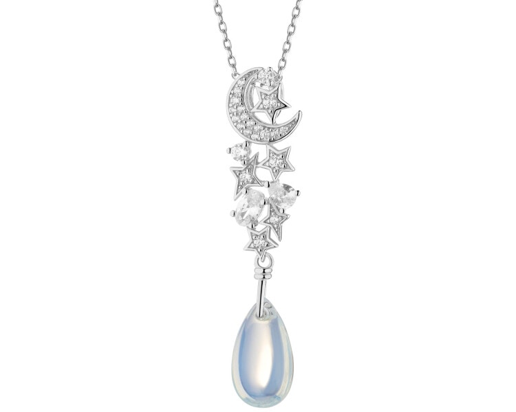 Rhodium Plated Silver Pendant with Cubic Zirconia