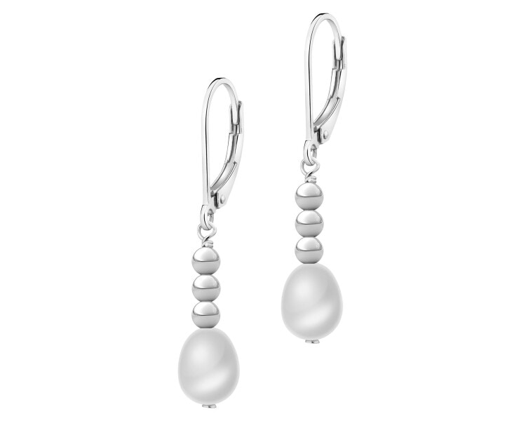 Rhodium Plated Silver Dangling Earring with Pearl