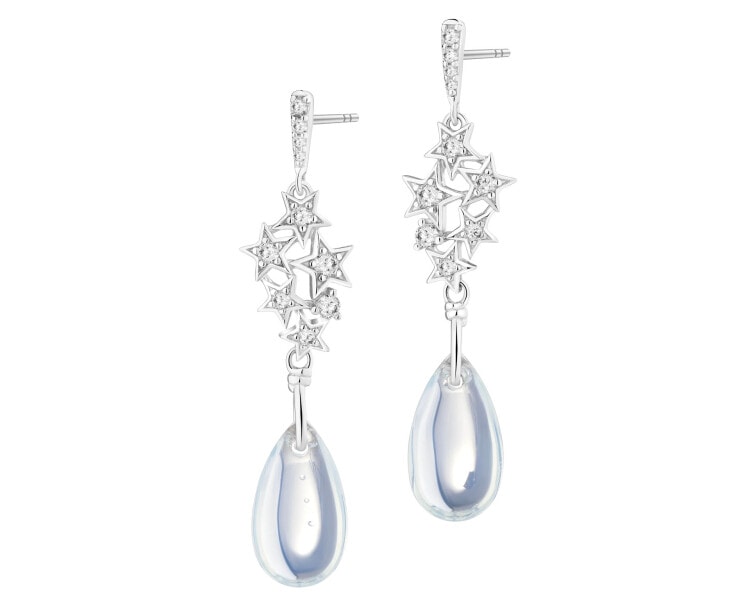Kolczyki srebrne z cyrkoniami i szlifowanym szkłem - gwiazdy