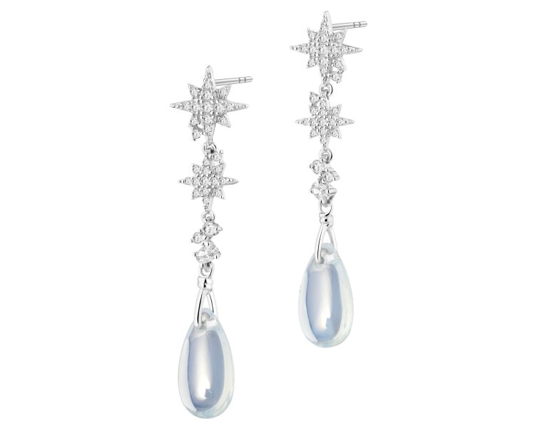 Rhodium Plated Silver Dangling Earring with Cubic Zirconia