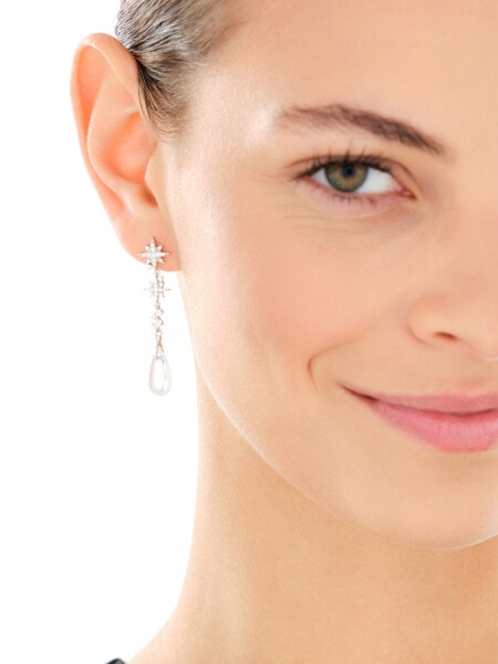 Rhodium Plated Silver Dangling Earring with Cubic Zirconia