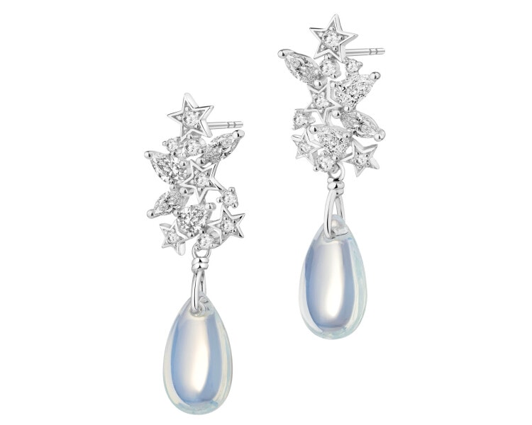 Rhodium Plated Silver Dangling Earring with Cubic Zirconia