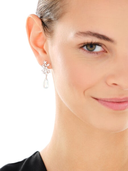 Rhodium Plated Silver Dangling Earring with Cubic Zirconia