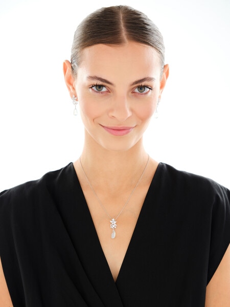 Rhodium Plated Silver Dangling Earring with Cubic Zirconia