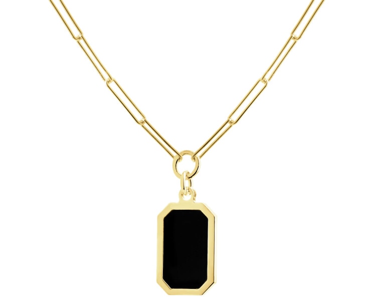 9 K Yellow Gold Necklace with Onyx