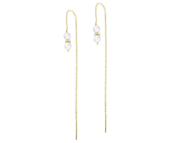 14 K Yellow Gold Dangling Earring with Pearl