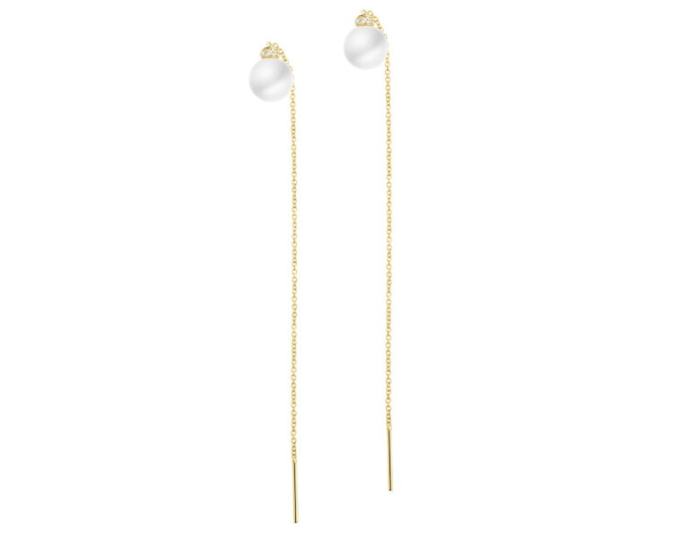 Złote kolczyki z perłami i cyrkoniami