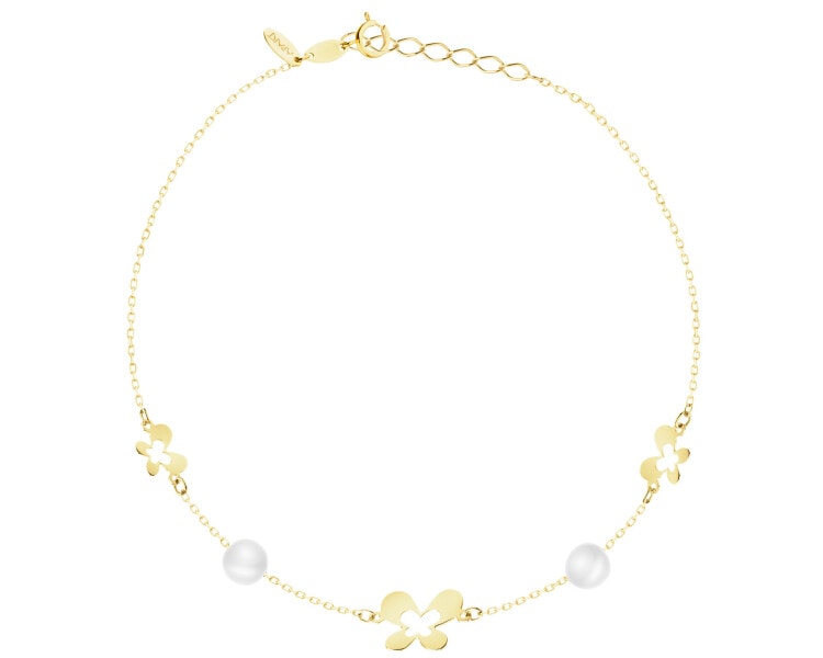 14 K Yellow Gold Bracelet with Pearl