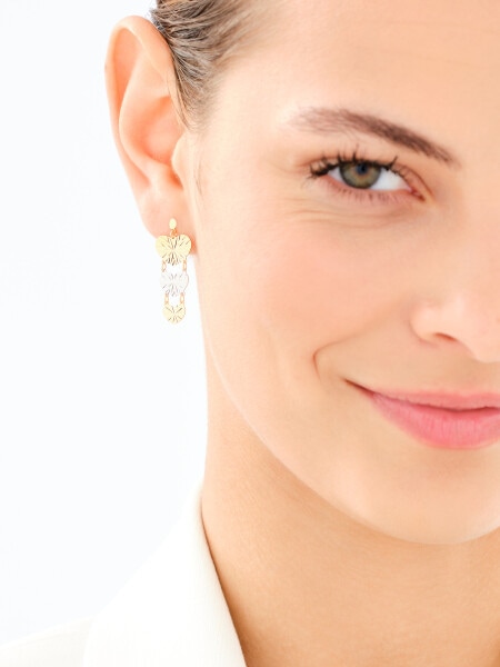 375 Yellow And White Gold Plated Dangling Earring