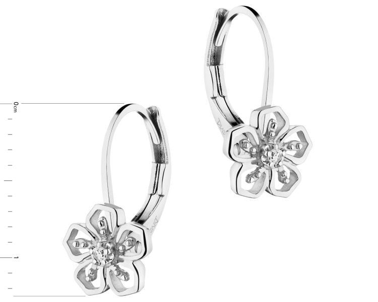 Kolczyki z białego złota z diamentami - kwiaty - 0,01 ct - próba 750