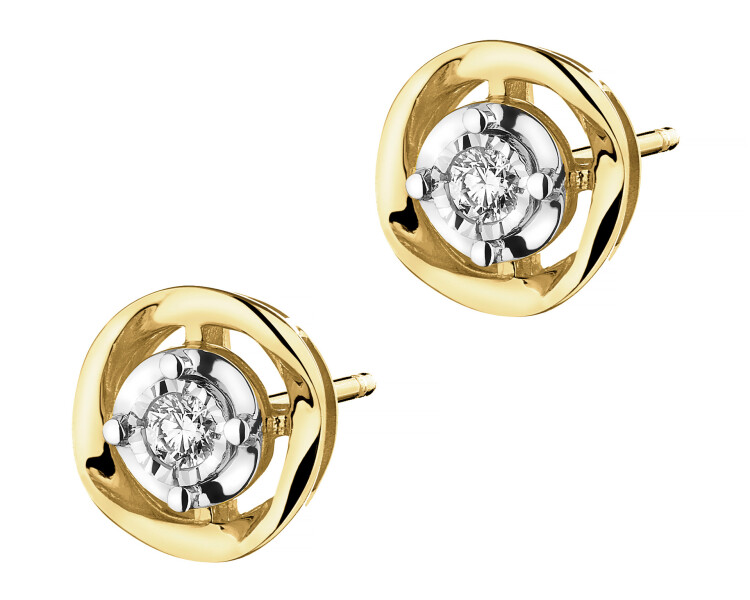 Kolczyki z żółtego i białego złota z brylantami - 0,05 ct - próba 585
