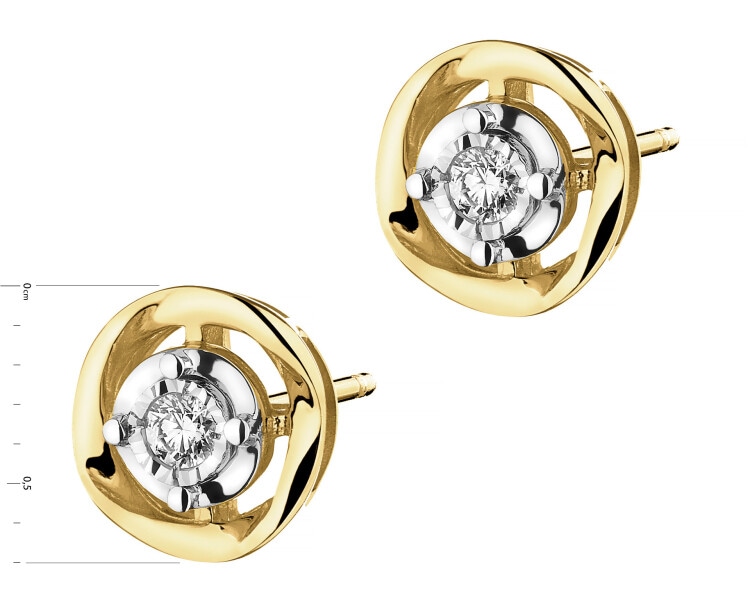Kolczyki z żółtego i białego złota z brylantami - 0,05 ct - próba 585