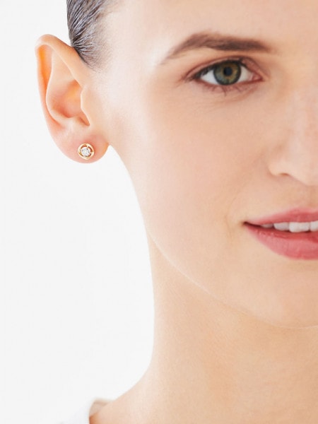 Kolczyki z żółtego i białego złota z brylantami - 0,05 ct - próba 585