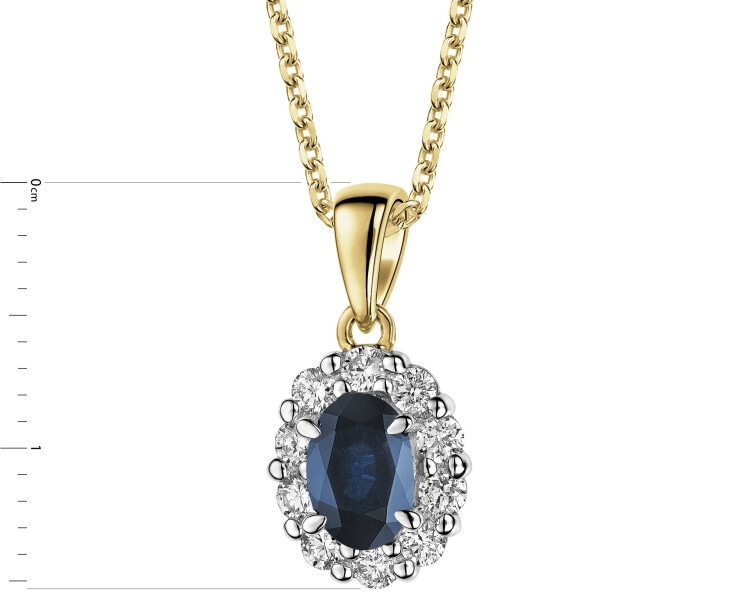 Zawieszka z żółtego złota z brylantami i szafirem - próba 585