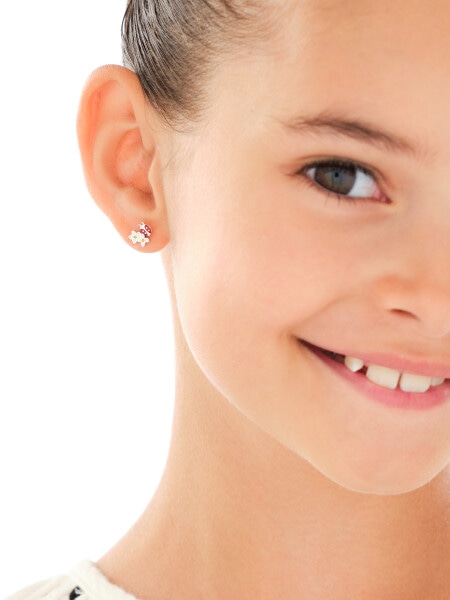 Kolczyki srebrne z emalią - biedronki, kwiaty