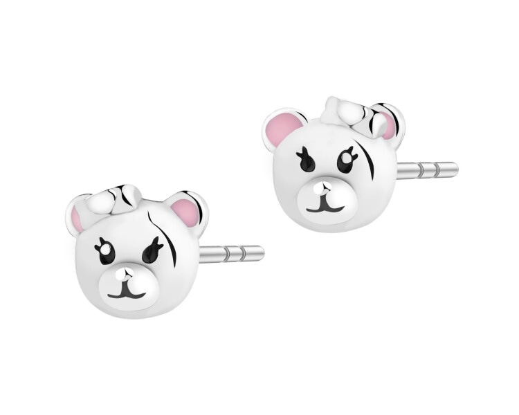 Kolczyki srebrne z emalią - misie