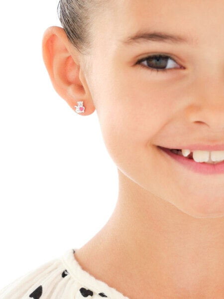 Kolczyki srebrne z emalią - koty, serca