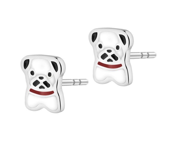 Stříbrné náušnice se smaltem - psi