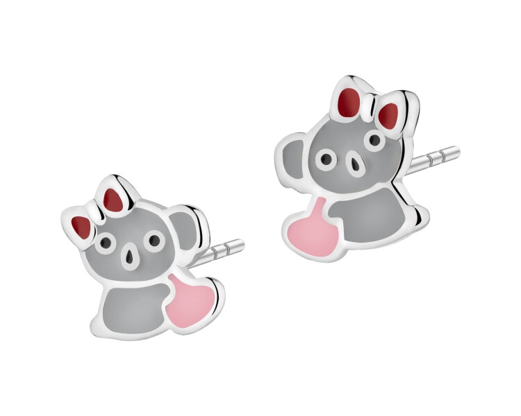 Stříbrné náušnice se smaltem - medvídci koala