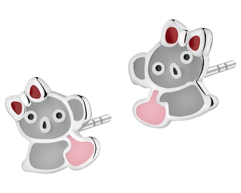 Stříbrné náušnice se smaltem - medvídci koala