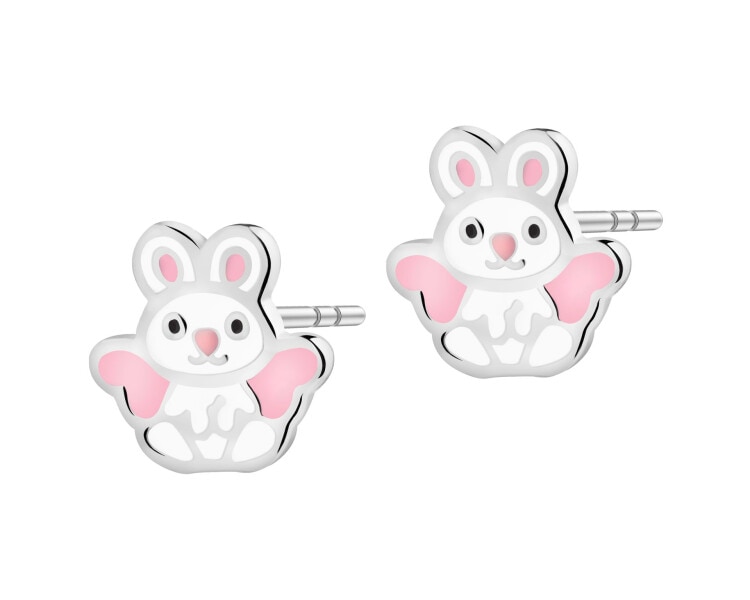 Stříbrné náušnice se smaltem - zajíčci