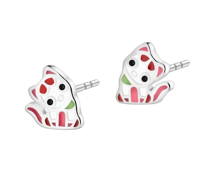 Kolczyki srebrne z emalią - koty