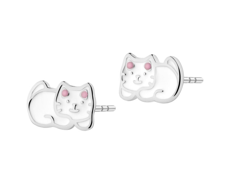 Kolczyki srebrne z emalią - koty